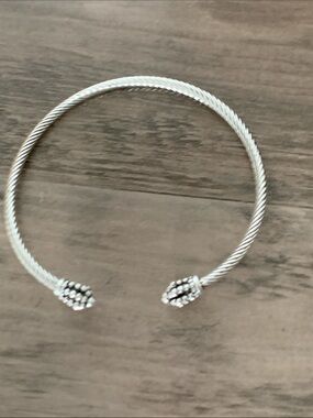 Sterling-Tone Twisted Cable Open Cuff Bracelet - Silver